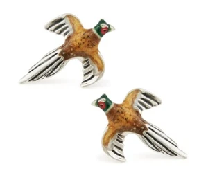 Saturno Silver and Enamel Pheasant Cufflinks - Fully Hallmarked Sterling Silver - Picture 1 of 4