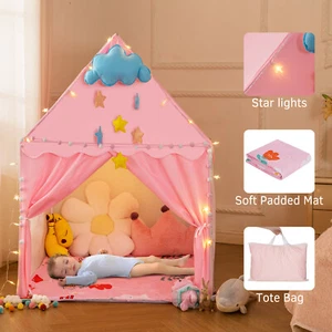 51"Pink Princess Castle Play Tent Kids Girls Playhouse Indoor/Outdoor Game House - Picture 1 of 11