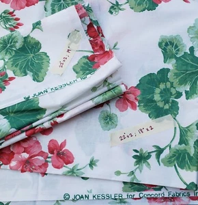 Joan Kessler Concord Fabrics Inc. Red Floral Fabric 2 Pieces ~44"x18" & ~44"x36" - Picture 1 of 7