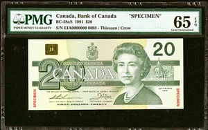 Canada $20 SPECIMEN 1991 QEII BC-58aS # 0693 GEM UNC PMG 65 EPQ - Picture 1 of 2