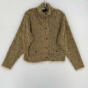 Jamie Sadock Faux Fur Jacket Womens Size Medium Brown Long Sleeve Pockets Golf - Picture 1 of 13