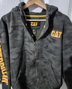 Cat Catepillar Hoodie Camo Camouflage Hooded Full Zip Sweatshirt Men's MEDIUM - Picture 1 of 5