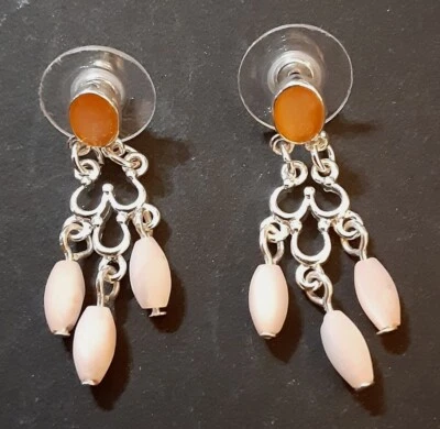 Mop Shell Dangle Earrings 1 inch - Image 1 of 4