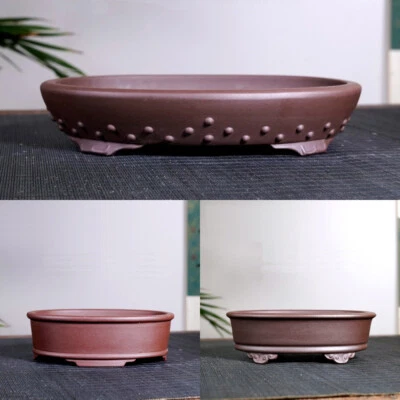 8-12" Large Oval Handmade Bonsai Pot Solid Brown Chinese Purple Sand Ceramic Pot - Image 1 of 4