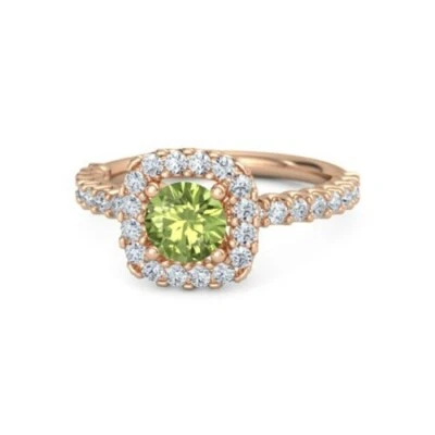 Alianza nupcial de diamantes peridoto natural de oro rosa sólido de 14 quilates de 1,49 quilates 7 6 8 Foto 1 de 4