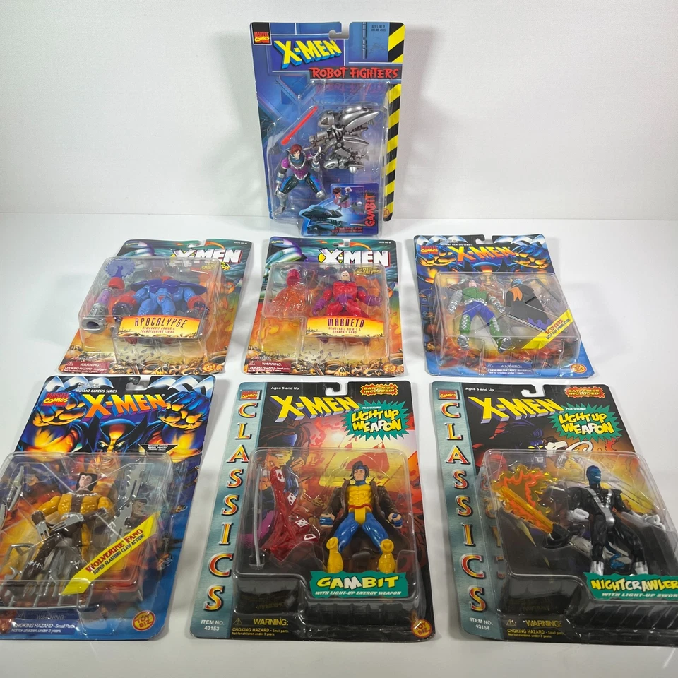 Marvel X-MEN Arma Iluminada Robot Luchadores Gambito Magneto Años 90 Juguete Figura Lote 7x Foto 1 de 4