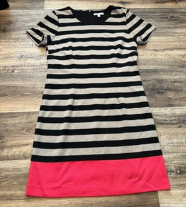 BANANA REPUBLIC FACTORY TAN BLACK STRIPED RED BOTTOM SHORT SLEEVE DRESS SIZE 14 - Picture 1 of 8