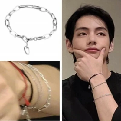 Pulsera de cadena de eslabones simples de acero quirúrgico KPOP Idol BTS V Taehyung Bangtan niños Foto 1 de 4