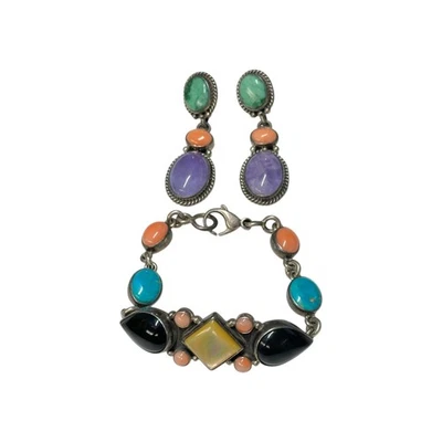 Juego de pulsera y pendientes Réve de plata de ley y varias piedras Foto 1 de 4