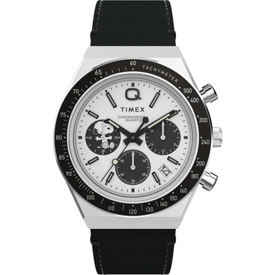 Reloj Pulsera Hombre TIMEX PEANUTS Q TW2W68900 Cronógrafo Cuero Negro Blanco Snoopy Foto 1 de 4