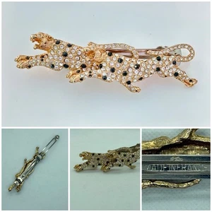 Rare Vintage KJL Running Cheetah Hair Barrette Crystals Made In France - Bild 1 von 14