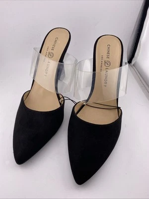 NWOB Chinese Laundry Black Suede Pointed High Heels Vinyl Bridge Sz 10 4.5” Heel - Image 1 of 4