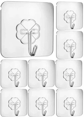 10x Self Adhesive Hooks Strong Sticky Heavy Duty Wall Transparent Christmas HoHo - Image 1 of 4
