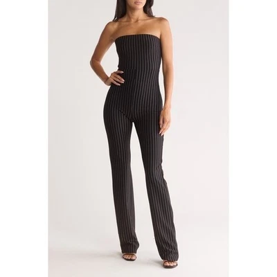 Naked Wardrobe Black & White Striped Strapless Jumpsuit XL - Image 1 of 4