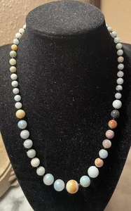 Vintage Stone & Glass Graduated  Beaded Necklace Multicolor, 18” Inch Length - Picture 1 of 6