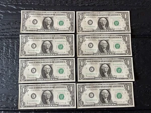 Lot Of 8 Sequential 1969 One Dollar Bills Notes $1 About Uncirculated (AU) - Picture 1 of 12