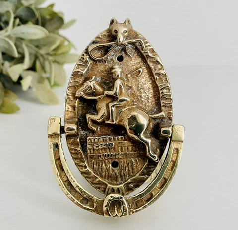 Vintage Brass Door Knocker Horse Riding Show Jumping Equestrian Gift Cover