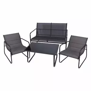 4er Set Astoria Sitzgarnitur Garten-Garnitur 2 Relax-Stühle 1 Tisch 1 Bank grau - Bild 1 von 4