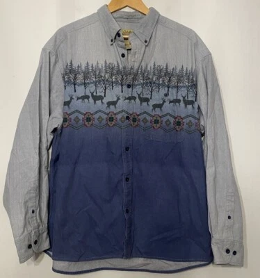 Cabelas Deerskin Soft Chamois Shirt Mens XL Southwestern Deer Print Aztec AOP - Image 1 of 4