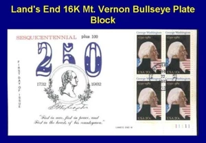 Land's End 1952 16K George Washington Plate Block of 4  - Picture 1 of 1