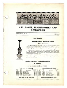 Western Electric Co. Bulletin #9560, Arc Lamps, Transformers & Access, 1909-1913 - Picture 1 of 2