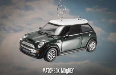 Deluxe Hard Top Austin Mini Cooper S Christmas Ornament 1/28th BMW 2 Door Green - Image 1 of 4