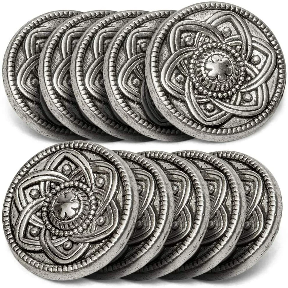 10 Knöpfe aus Metall mit Blumen Ø ca. 15mm, Lochgröße: 2,2 mm, Farbe: antik - Bild 1 von 4