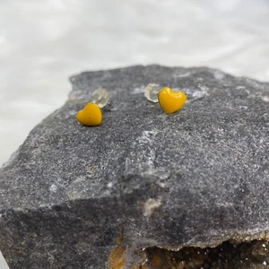 Sunshine Yellow Enamel Heart Earrings Pierced .25" X .25" - Picture 1 of 5