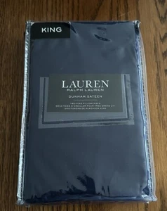 Nuevo par azul cadete RALPH LAUREN 2 fundas de almohada KING algodón Dunham Sateen $50 - Imagen 1 de 2