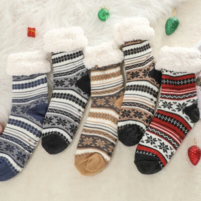 Women Winter Thick Fuzzy Sherpa Fleece-lined Warm Thermal Non Skid Slipper Socks - Image 1 of 4
