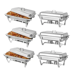 6 Pack Chafing Dish Buffet Set Stainless Steel Chafer 8 QT for Catering fullpan - Picture 1 of 7