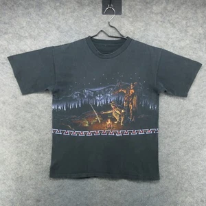 VTG Habitat Shirt Mens Large Black Cowboy Wolf Nature Horse AOP Wrap Around 90s - Picture 1 of 19