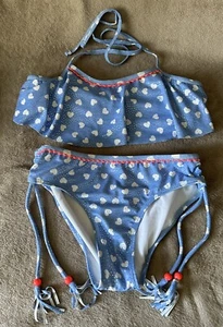 Justice Girls Bikini 2-Piece 2pc Swimsuit Hearts Foil Glitter Flounce Halter Top - Picture 1 of 18