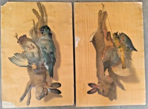 Old 2 Hunting trophy 2 bird & A rabbit pheasant relief hand paint panels - Picture 1 of 14