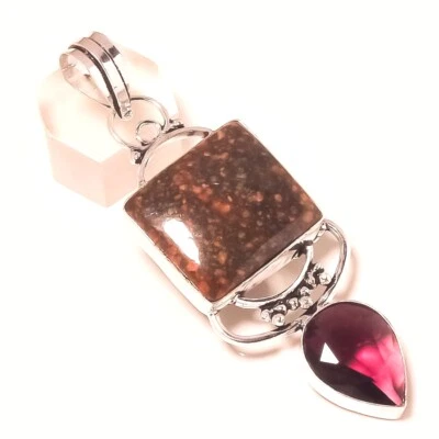 Unakite Pink Amethyst Gemstone Pendant Handmade Engagement Jewelry 1.9" Gift k13 - Image 1 of 4