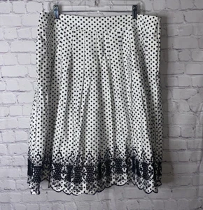 Talbots Womens A Line Skirt White Black Polka Dot Scalloped Hem Pocket Zip Sz 16 - Picture 1 of 10