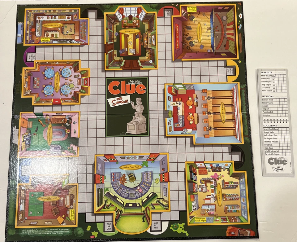 2000 The Simpsons Clue by Parker Brothers REPLACEMENT PARTS - Board + Pad - Image 1 of 3