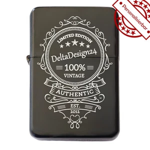 Benzinfeuerzeug Schwarz mit Gravur 100% AUTHENTIC, Sturmfeuerzeug, Feuerzeug - Picture 1 of 5