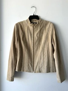 Willi Smith Womens Jacket Large Beige Full Zip Mock Collar Suede Leather - Picture 1 of 9