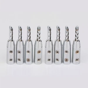 8PCS Brass Rhodium Plated BFA-Z Banana Plug HiFi Audio Speaker Cable Connectors - Picture 1 of 6