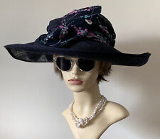 Mansfield Clothes London Formal Dark Blue Straw Hat Very Large Ribbon & Bow 