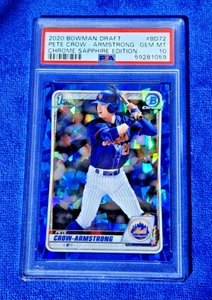 2020 Pete Crow-Armstrong 1st Bowman Chrome Refractor Draft Sapphire #BD72 PSA 10 - Picture 1 of 8
