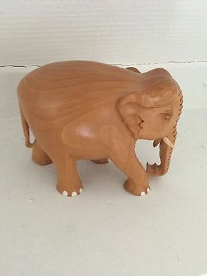 Sculpture Bois Elephant Artisanat Fait Main Inde 18cm - Photo 1/4