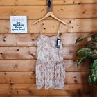 Nasty Gal NWT Micro Frill Mini Trapeze Dress Stone Floral Ruffles Pleated Size 4