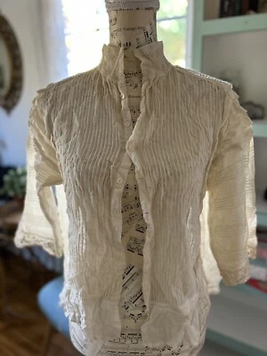 1910s Edwardian Victorian Bodice Blouse Top Net Lace Shirt Embroidery Amazing!! - Image 1 of 4