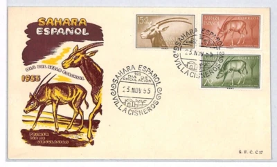 SPANISH SAHARA FDC 1955 *DIA DEL SELLO COLONIAL* Villa Cisneros Spain XP206 - Image 1 of 4