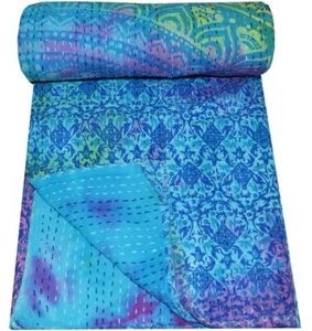 Indian Vintage Quilt Kantha Floral print Bedspread Cotton Blanket Ralli Gudari - Picture 1 of 3