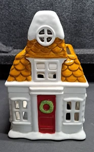 Bath & Body Slatkin Candle Holder Christmas House Red Door Ceramic Signed 2010 - Picture 1 of 9