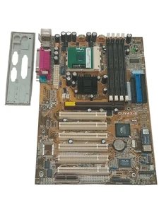 Asus CUV4X-E Rev. 1.05 ATX Motherboard w/ SL3XW Pentium III CPU + I/O Shield - Picture 1 of 5