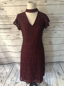 NWT Julia Jordan Lace Dress Sz 2 Maroon Keyhole Choker Neckline Short Slv Party - Picture 1 of 7